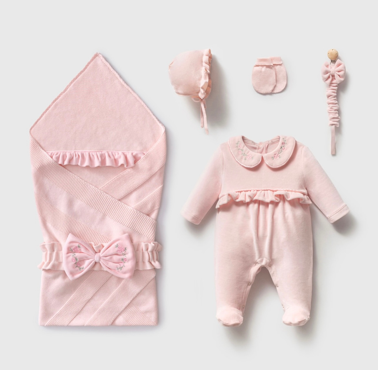 Baby Girl Velour 5-Pieces Pink Color Hospital Set