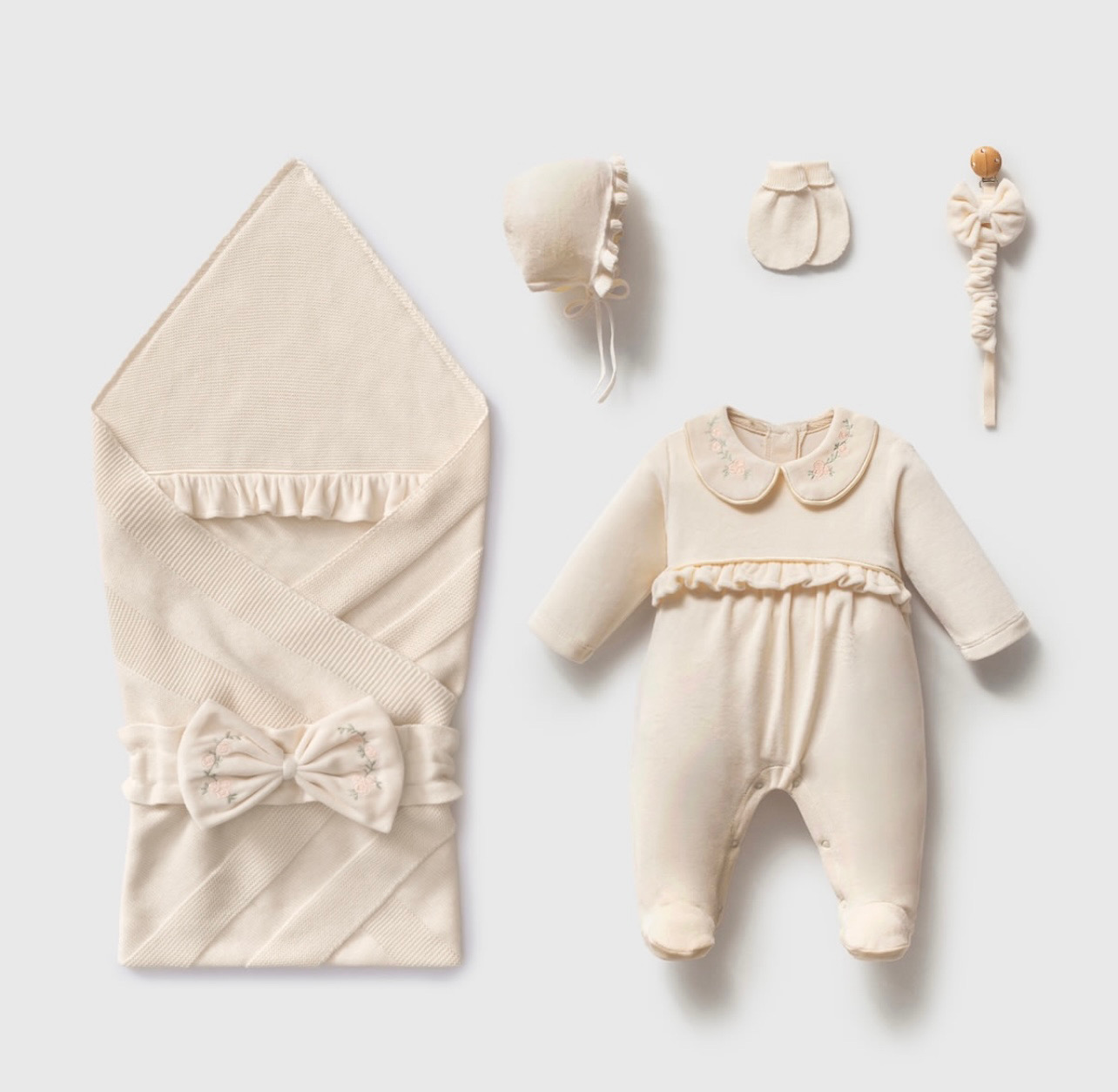 Baby Girl Velour 5-Pieces Cream Color Hospital Set